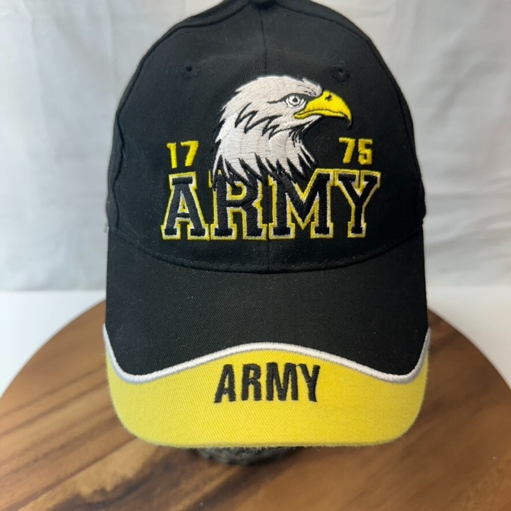 U.S. Army Hat Cap 1775 Embroidered Eagle Black Yellow Adjustable